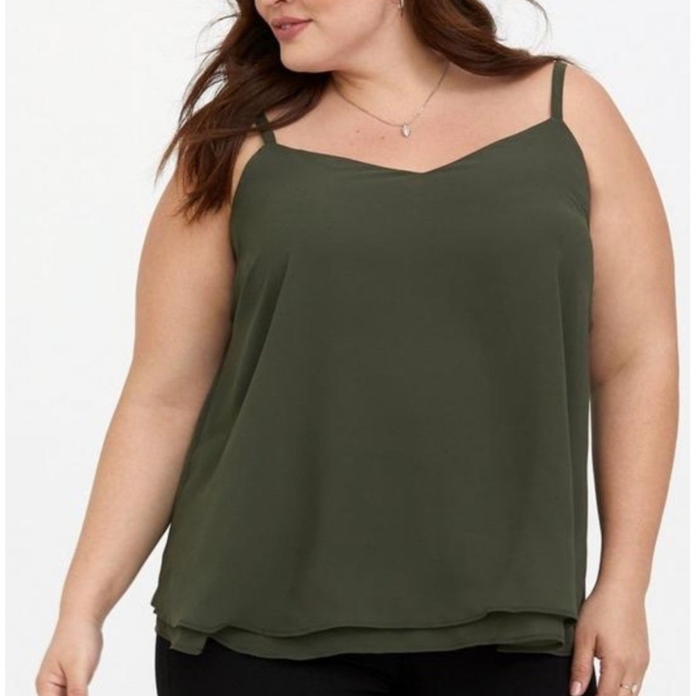 Torrid Adjustable Swing Cami 3X Olive Green Double Layer Chiffon V-Neck Layering